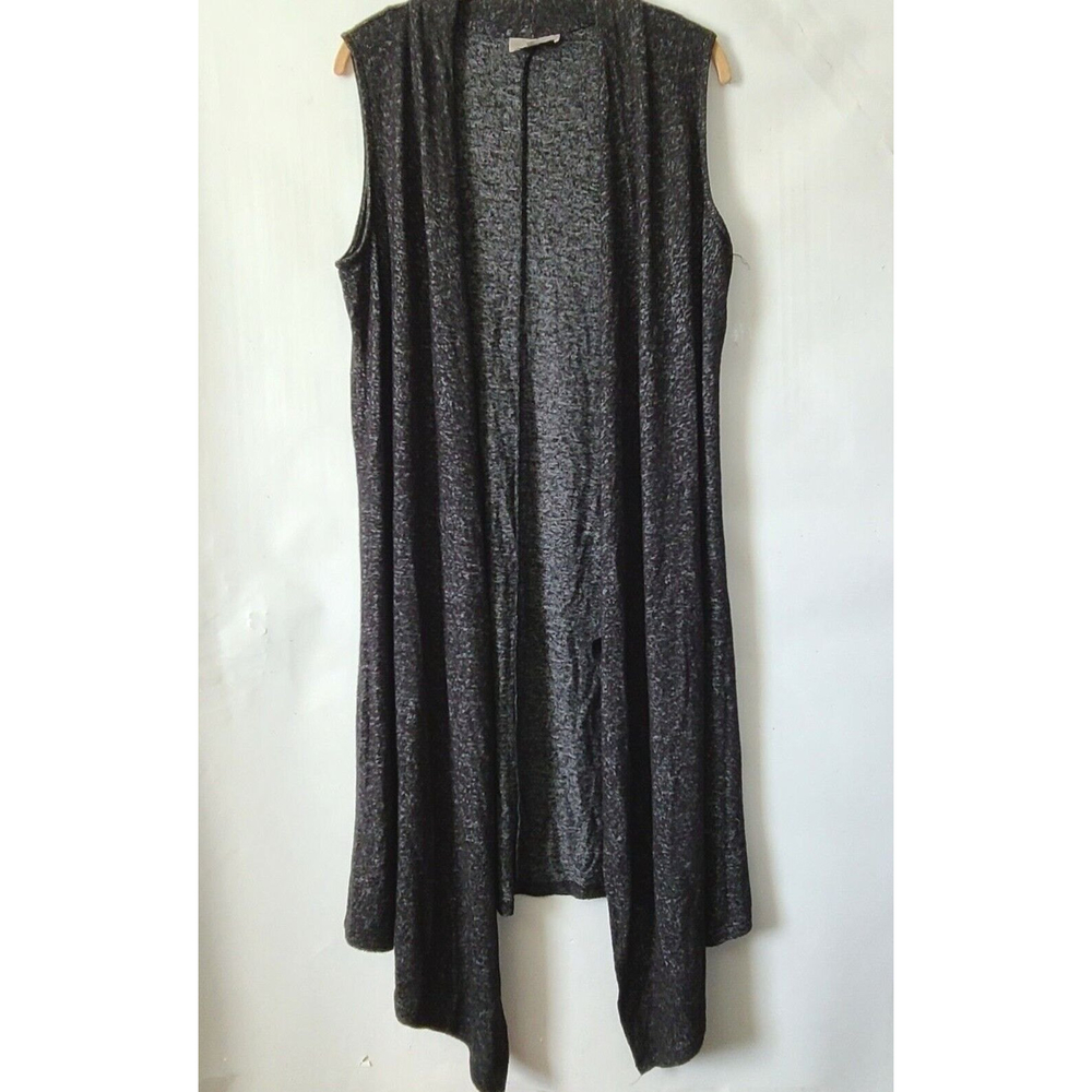 Joan Vass New York Womens Slvless Open Front Knit Cardigan heather Gray Sz M EUC